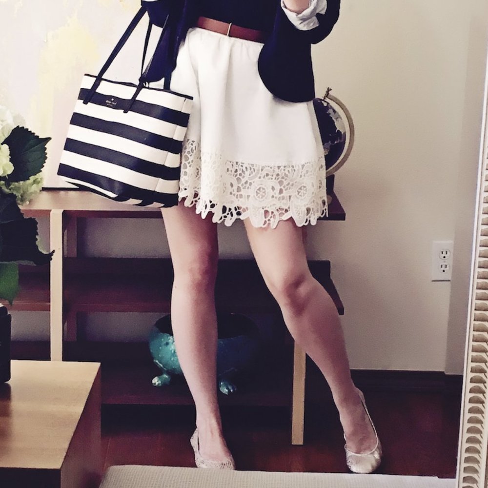 Express White Floral Lace Bottom Skirt, Size 2, EUC